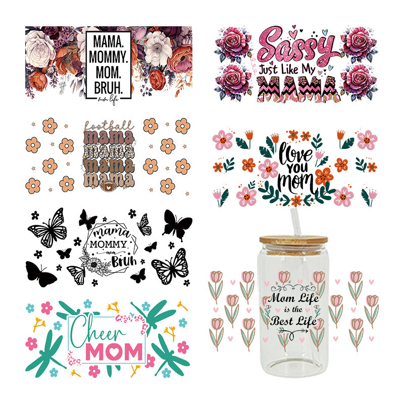 

UV DTF Sticker Mother's Day Theme For The 16oz Libbey Glasses Wraps Cup Can DIY Waterproof Easy To Use Custom Decals D14277