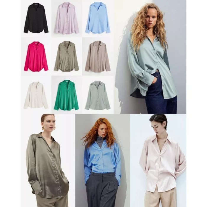 Atasan HM Satin Silk V-neck Blouse Kemeja Kerja