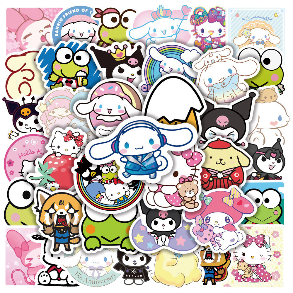 

10/30/50/100pcs Cute Cartoon Hello Kitty My Melody Sanrio Stickers Kids Toys DIY Laptop Suitcase Phone Kawaii Stationery Sticker