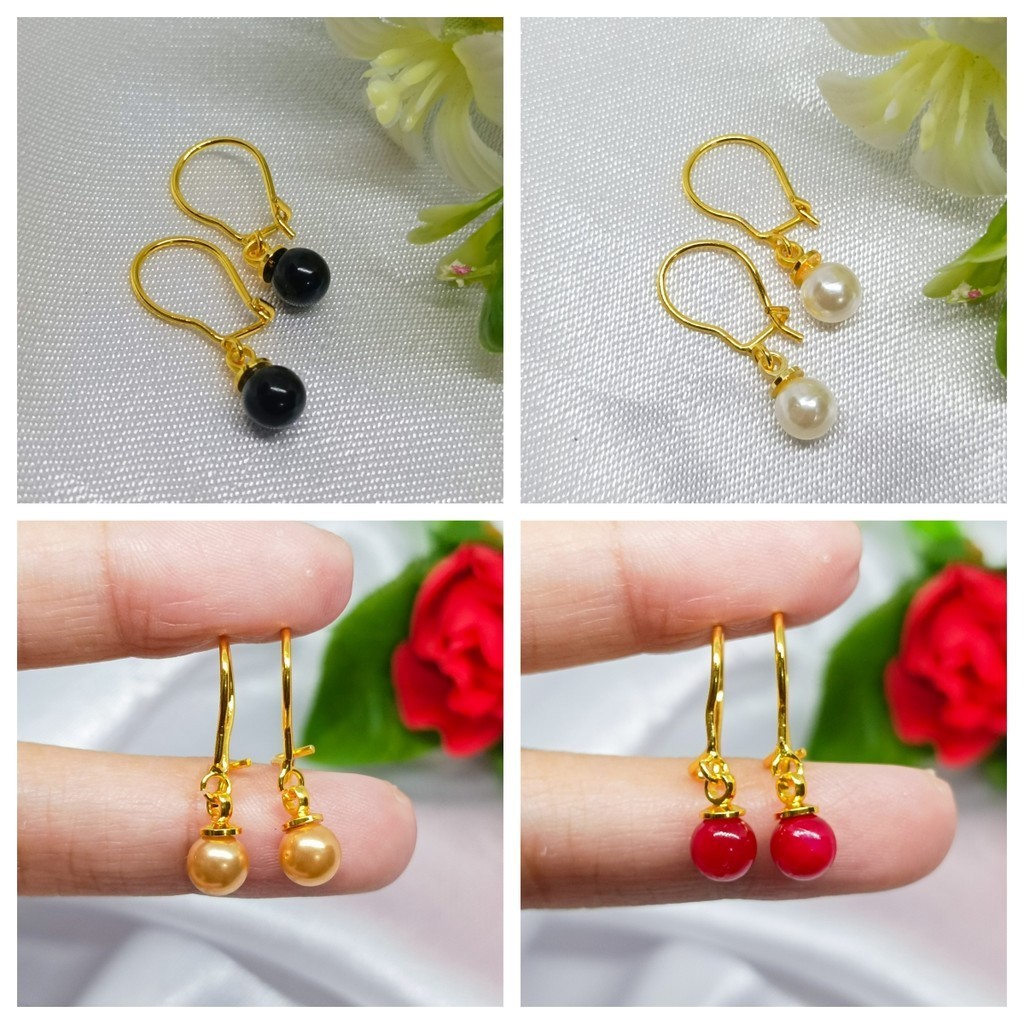 Korea Anting Kancing Subang Mutiara Buatan Manusia Anti Karat Tusuk Berlapis Emas 24k Gold Korea Ter