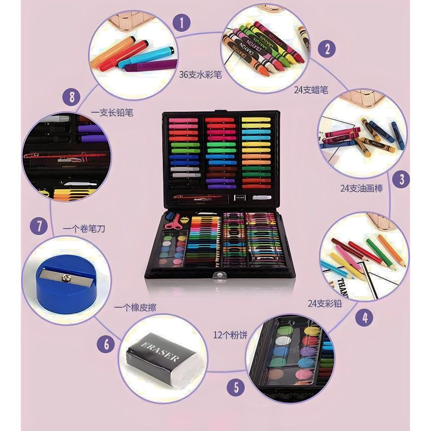 

Crayon Anak Set 150 pcs Set Spidol Alat Menggambar Mewarnai Pensil Krayon Set Art Colouring Free Bubble Wrap / B N