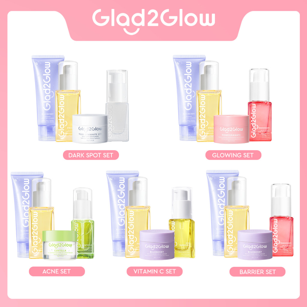 [Pre Order 30 Hari] Glad2Glow Paket Skincare Set 4pcs Set Low pH Gel Cleanser + Toner + Serum + Mois