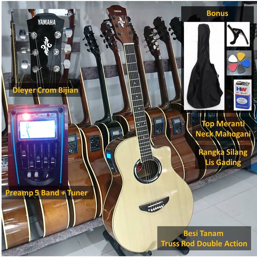 Gitar akustik dan gitar akustik elektrik listrik murah preamp LC-5  digital tuner tanam besi berkual
