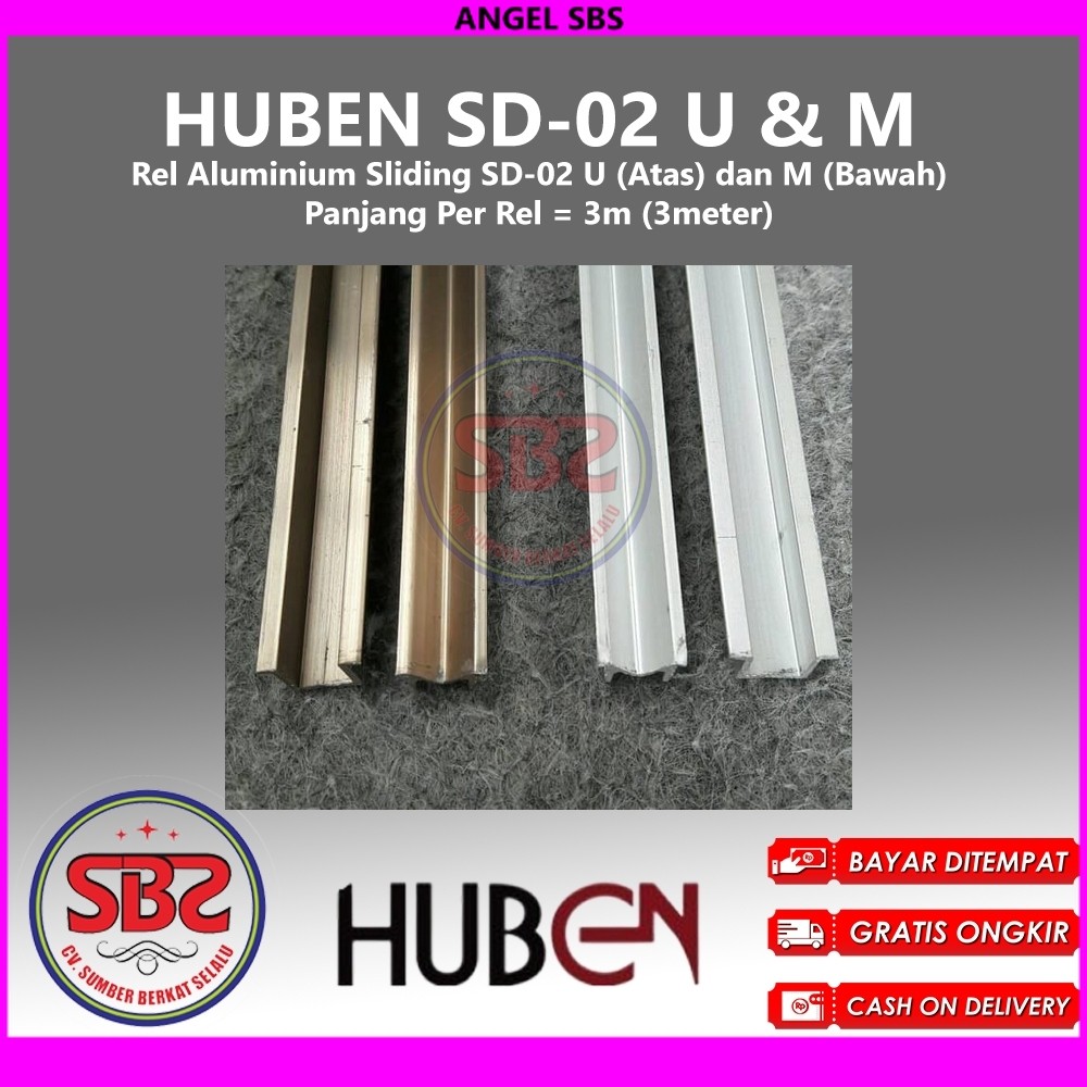 HUBEN Rel Pintu Lemari Geser Alumunium - Sliding Huben SD-02 U&M - Rel U dan Rel M Huben