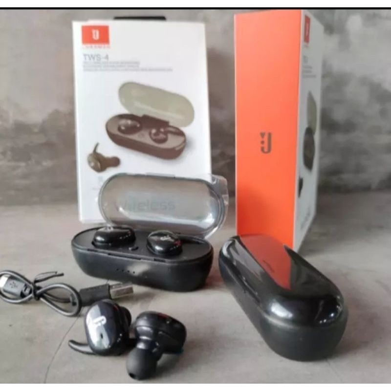 Handsfree Headset Bluetooth JBL TWS 4 Mic Super Bass Dua Kuping