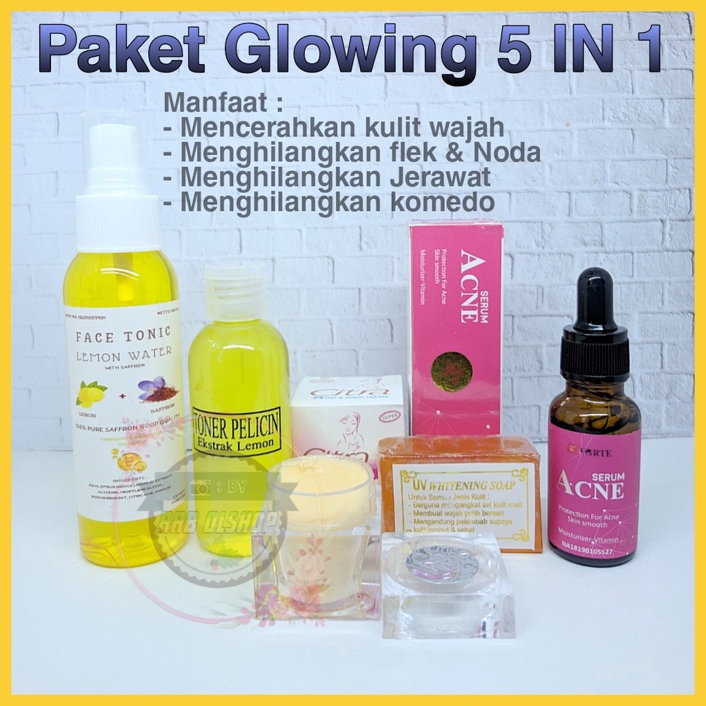 Bentala Kosmetik - Paket Glowing 5 IN 1 / Paket Pencerah Wajah + Serum Anti Acne (Untuk Jerawat) + F