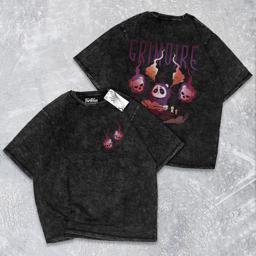 Fregi Kaos Oversize Wash GRIMOIRE Kaos Oversize Pria Lengan Pendek Atasan Tshirt Distro Cowok Kaos P
