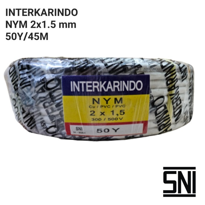 Kabel Listrik NYM 2x1.5 2x1,5 mm INTERKARINDO 50 Y 45M Meter