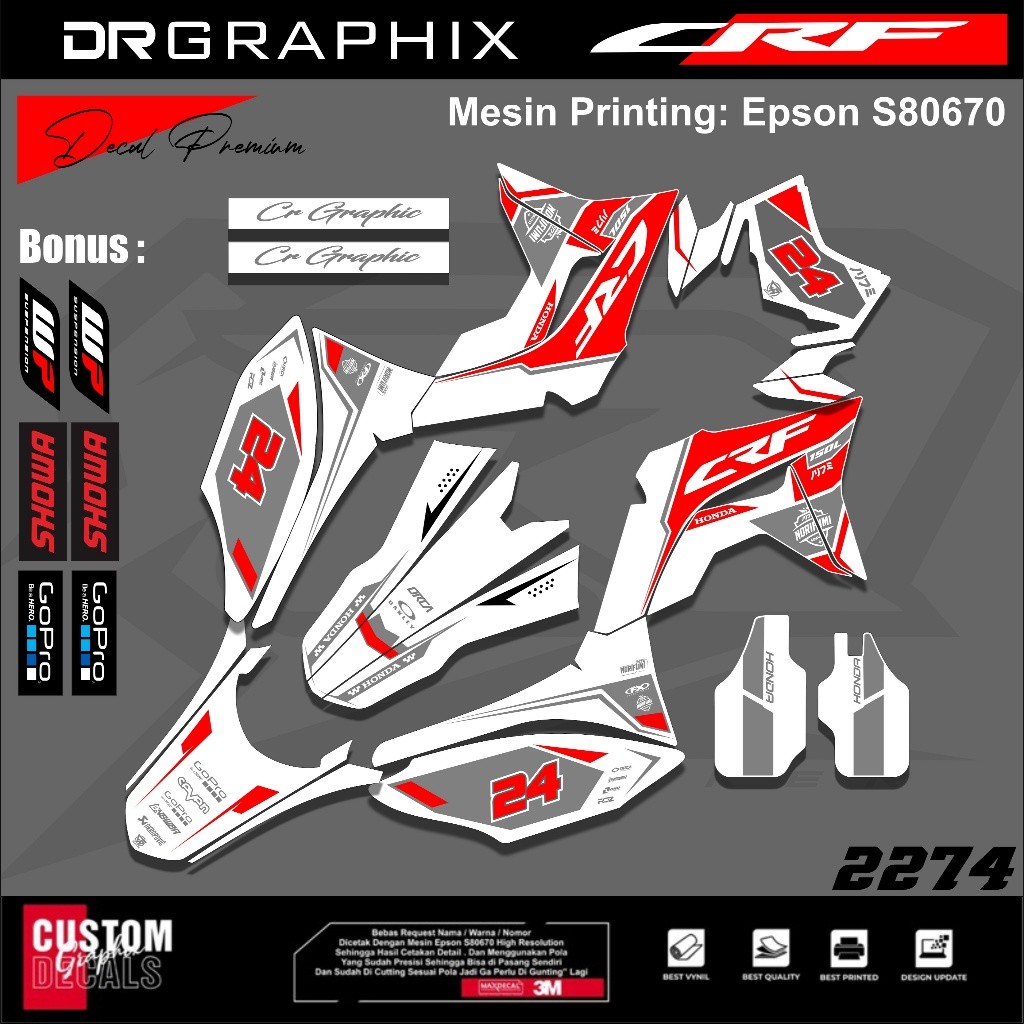 PREMIUM DECAL STIKER HONDA CRF 150L CRF 250 FULL BODY COSTUM DESAIN TERBARU kode CRF-11