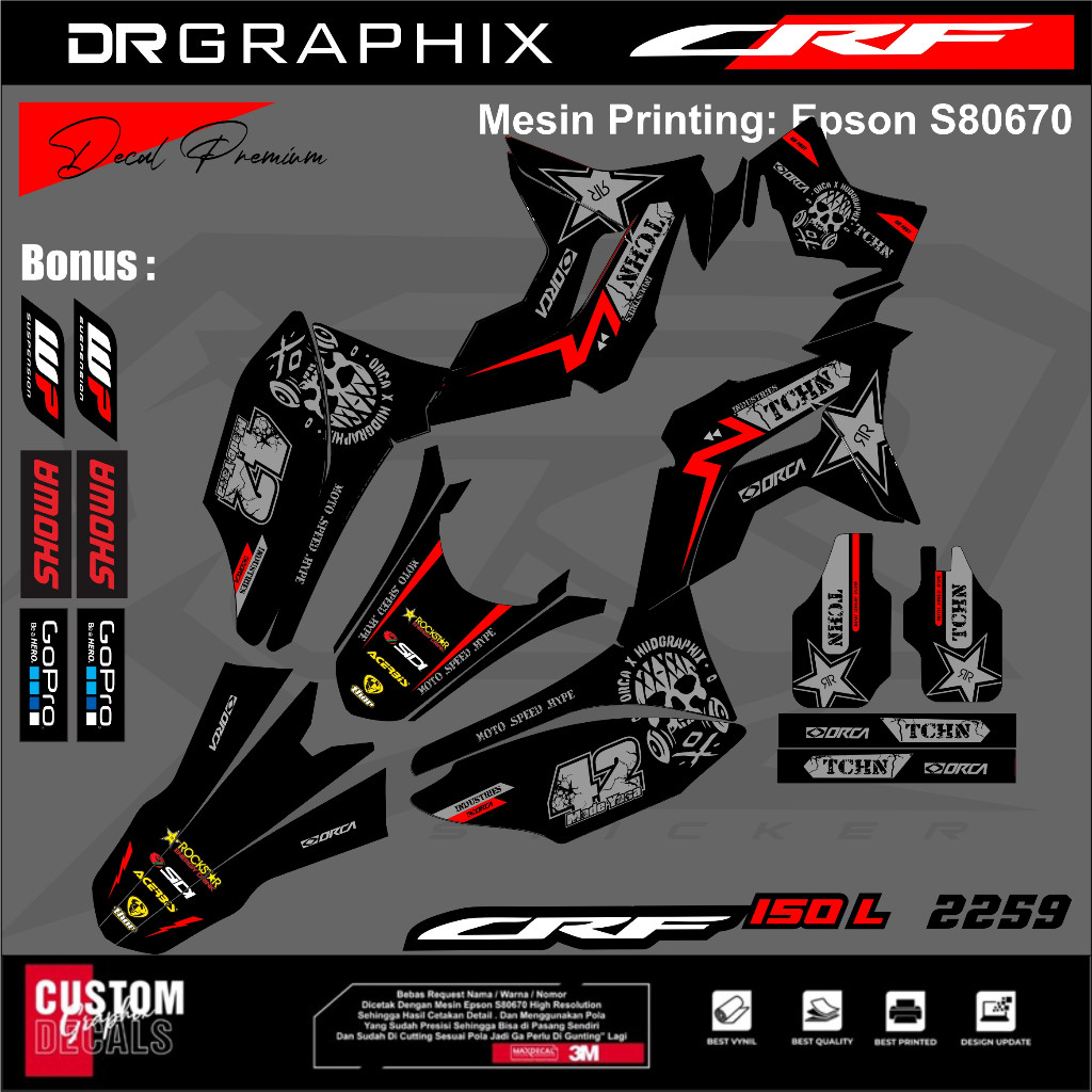 PREMIUM DECAL STIKER HONDA CRF 150L CRF 250 FULL BODY COSTUM DESAIN TERBARU kode CRF-223