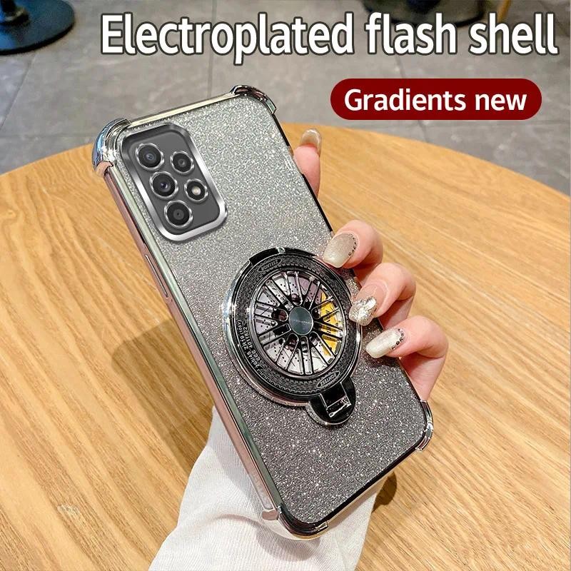 For Samsung Galaxy A32 4G Case Shockproof Electroplated TPU Rotating Gyro Stand Cover Phone Casing F