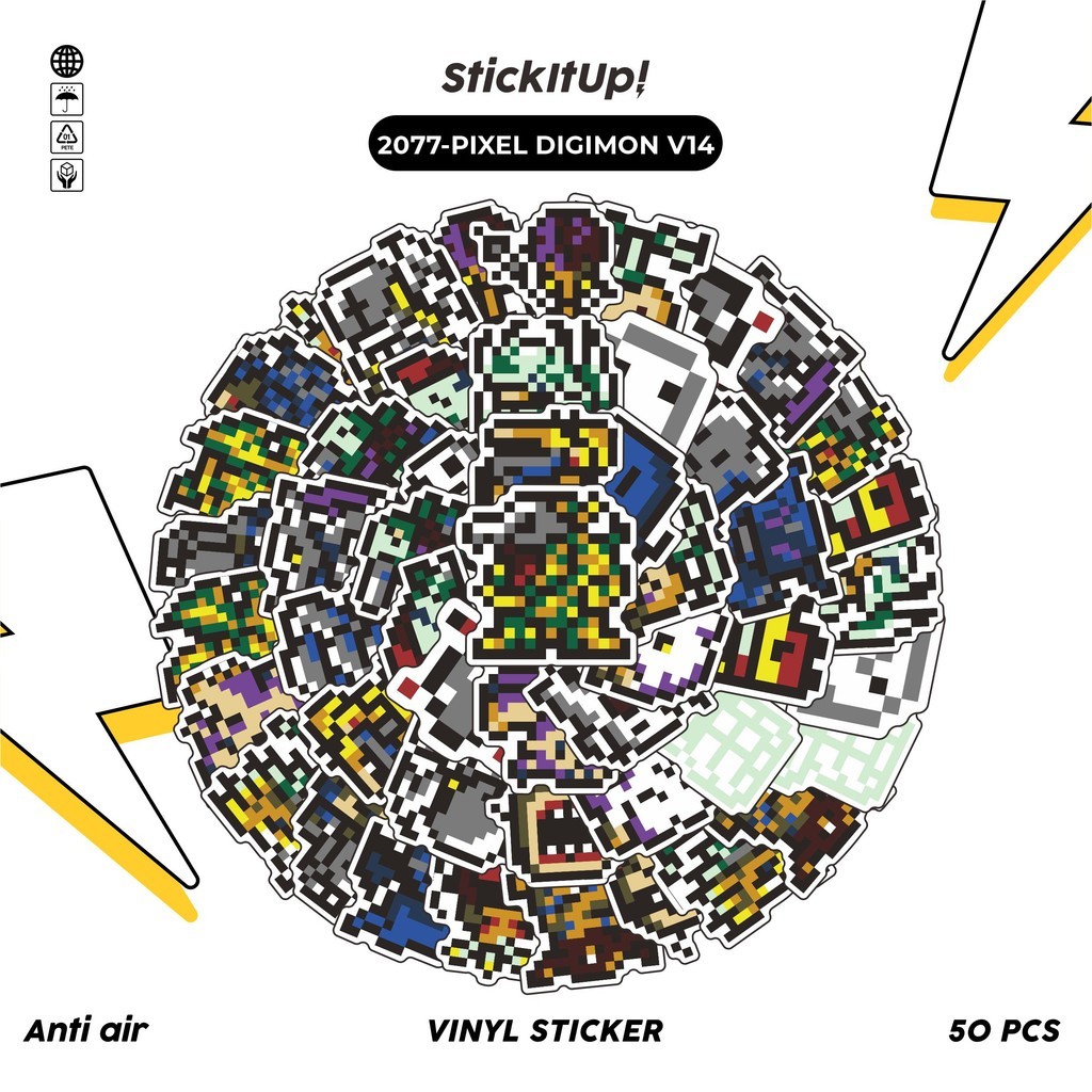

COD✨ 50 Pcs Stiker PIXEL DIGIMON V14 Lucu Anti Air Untuk Dekorasi Notebook Sepeda Skateboard Handphone DIY