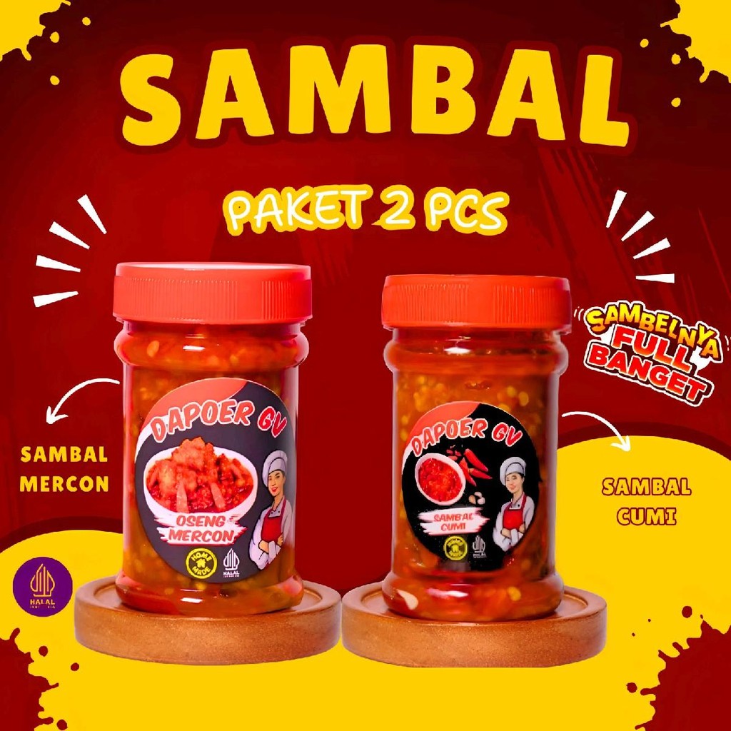 

Sambal Paket 2 Dapur GV 130g Tanpa Pengawet, Halal, Level Pedas Ekstra - MERCON CUMI