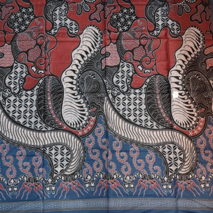 kain batik bahan dobby motif abstrak warna biru merah