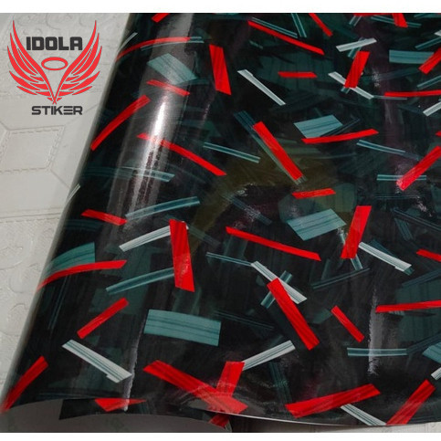 SKOTLET BAHAN STICKER STIKER CARBON FORGET VIRAL MERAH (METER)