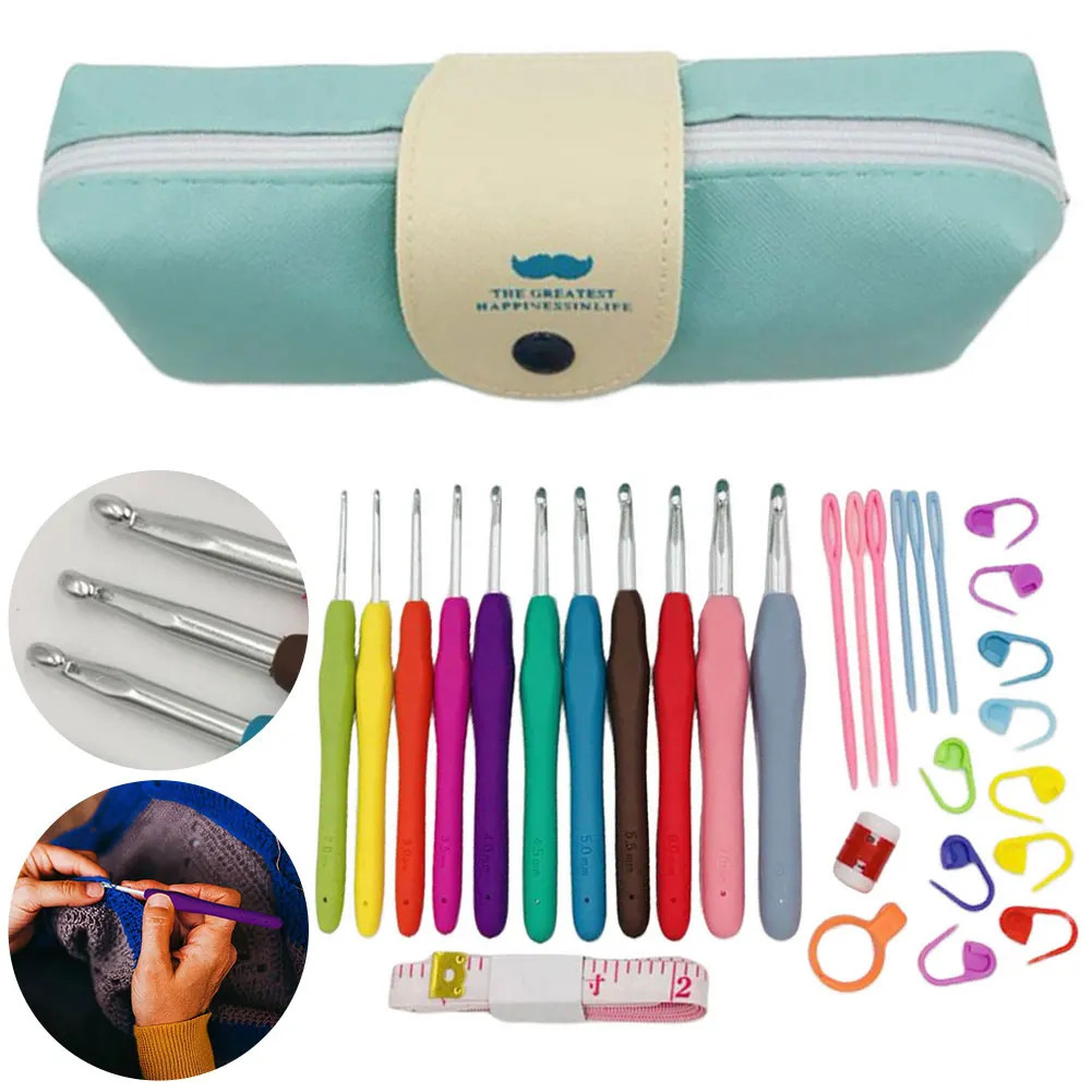 Set Kait Rajut Lengkap 30 35 47 Pcs dengan Benang dan Jarum
