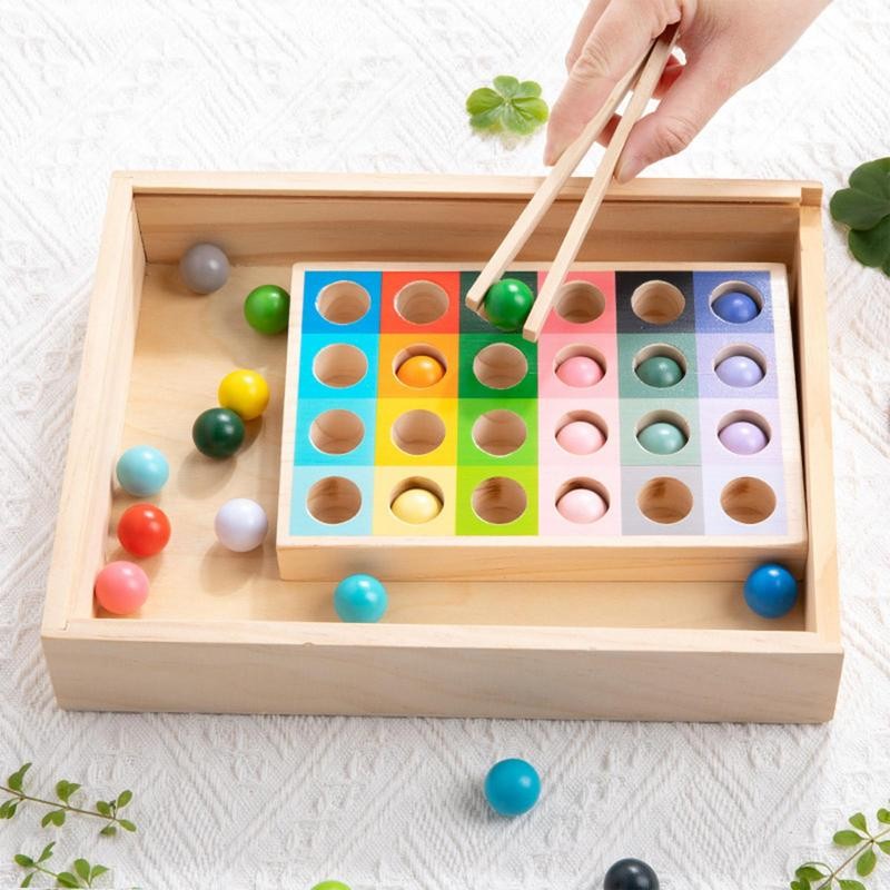 Toddler Sorting Toys Solid Wood Montessori Sorting Toys Interactive Beads Game Learning & Educationa