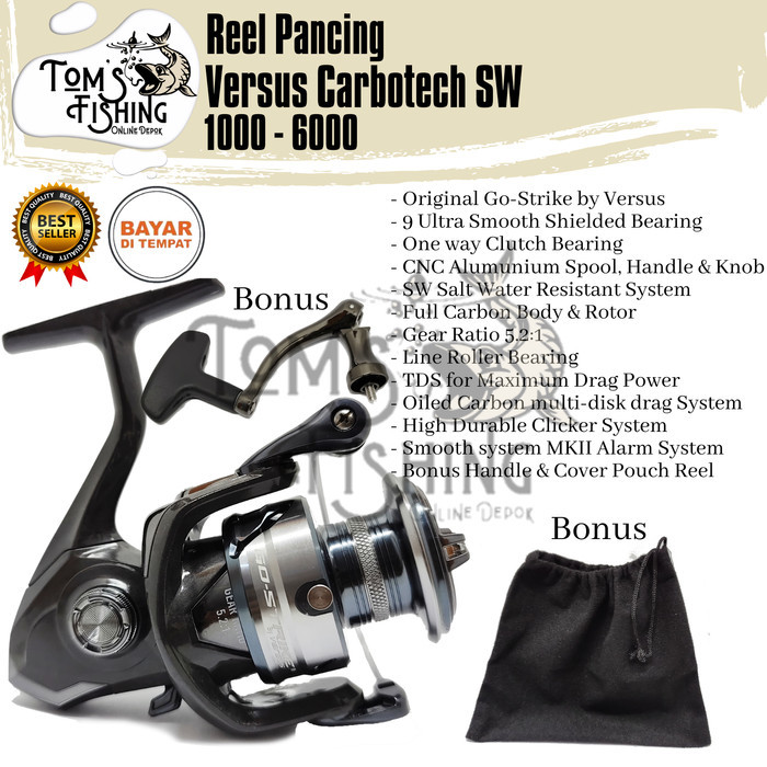 Reel Pancing Versus Carbotech SW Terbaru 1000 - 6000 (9 Bearing) Murah - Silver, 3000
