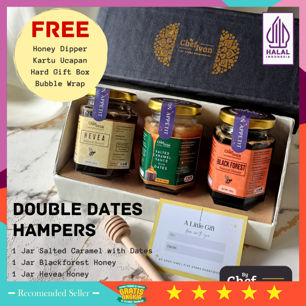 

Cocok buat pacar kado istri suami hampers murah natal / Double Honey Dates Hampers Madu dan Selai Kurma Parcel Sehat Gift Set by Chef Ivan