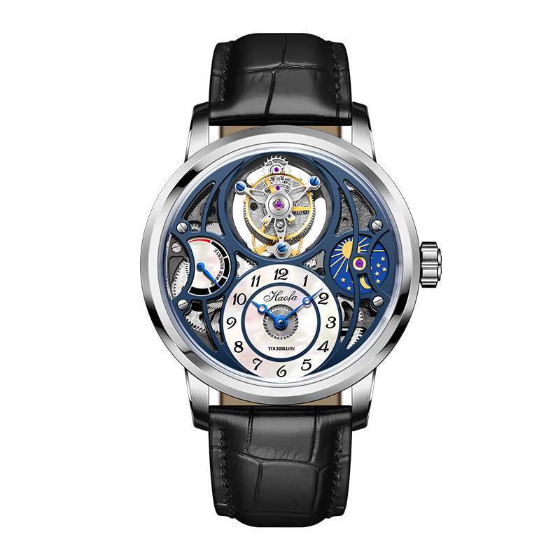 

Haofa Manual Tourbillon Movement Watch for Men 12 O'clock Tourbillon Moonphase Skeleton Sapphire Mechanical Wristwatches 1939