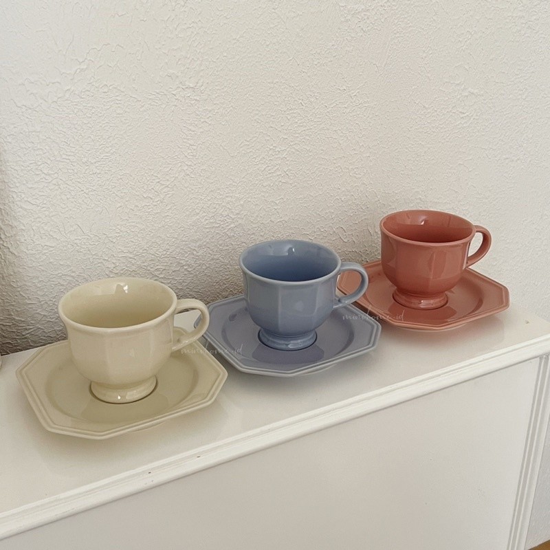 MINIHOME - BELLE Teacup Cangkir Teh Set Dengan Piring Tatakan Saucer Dessert Plate Piring Kecil Mug 