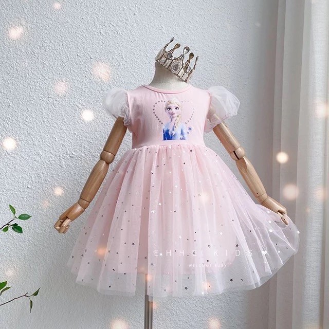 "Anh.S" -  TERMURAH 1-8Tahun Dress elsa frozen mutiara gaun pesta baju anak perempuan - Soft Pink, 9