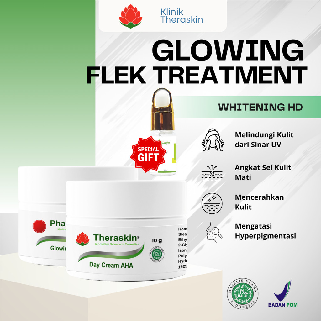 Theraskin Glowing Flek 2in1 Siang + Malam / Penghilang Flek Hitam Tebal Parah (Day Cream AHA + Cream