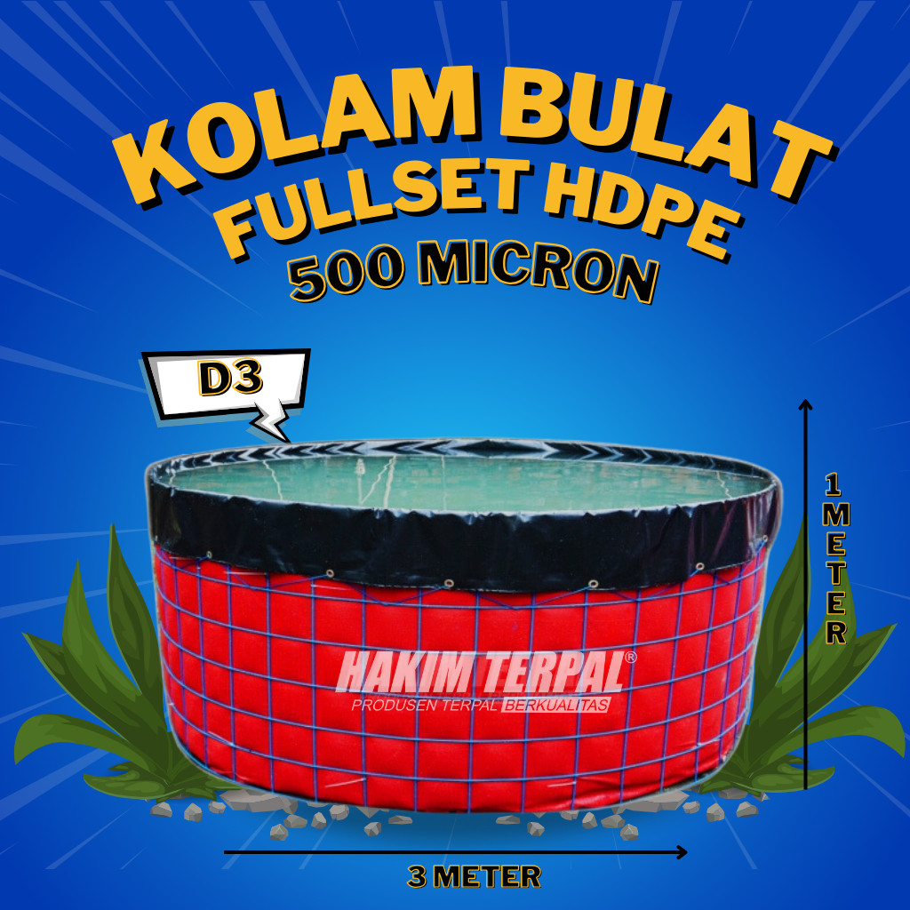 Kolam Bulat D3 Fullset Bahan HDPE 500 Micron Geomembran Kolam Ikan