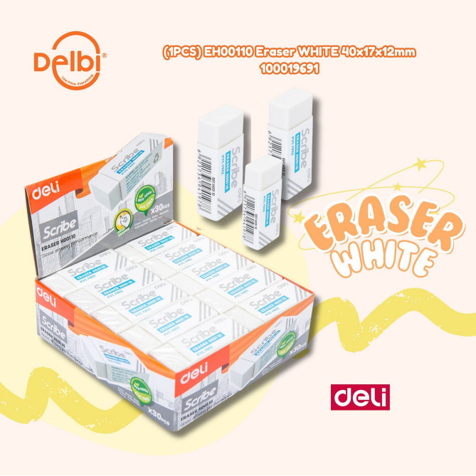 

Penghapus Pensil DELI Scribe Putih - EH00110 (1PCS) EH00110 Eraser WHITE 40x17x12mm