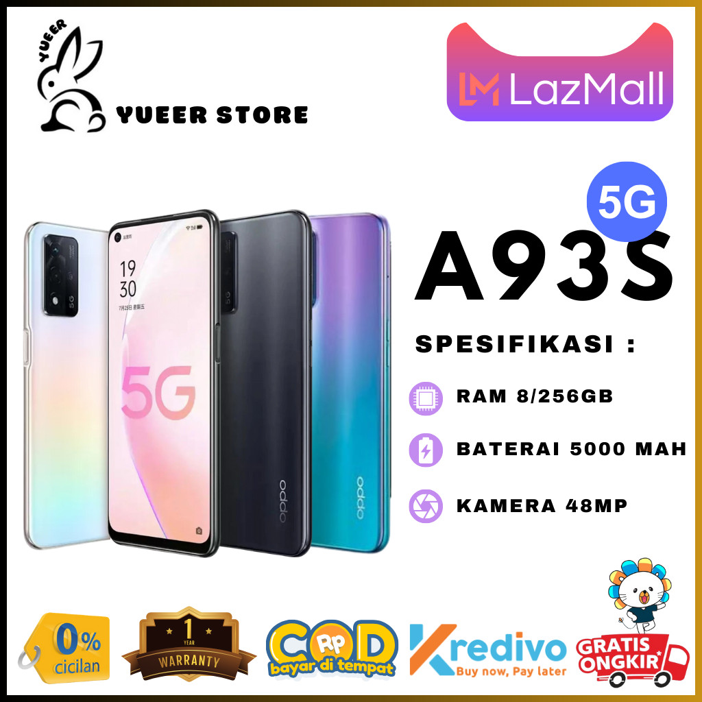 OPPO A93S ram 8GB  256GB  HP  Jaringan 5G 5000mAh Battery  Handphone Smartphone Android oppo a 93 s 