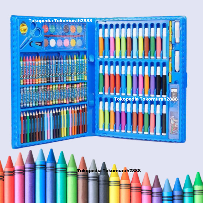 

Andma Crayon 150 Set/ Crayon Art Set Koper Perlengkapan Mewarnai Anak Anak - Biru Muda, Tanpa Bubble