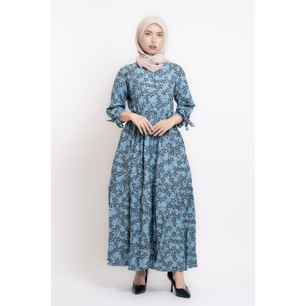 Puricia by Hassenda Gamis Wanita Motif Bunga Faizza Baby Blue