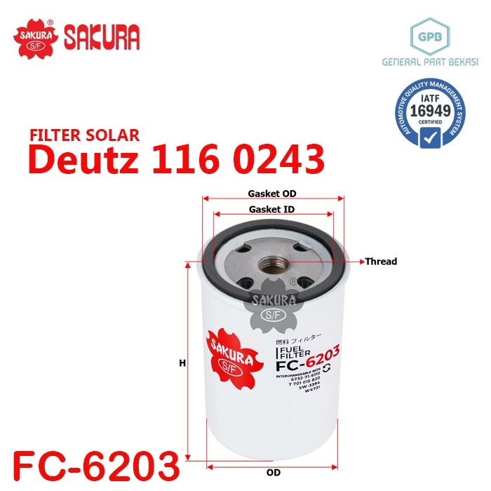Filter Solar Deutz 116 0243 Sakura FC-6203 FC6203