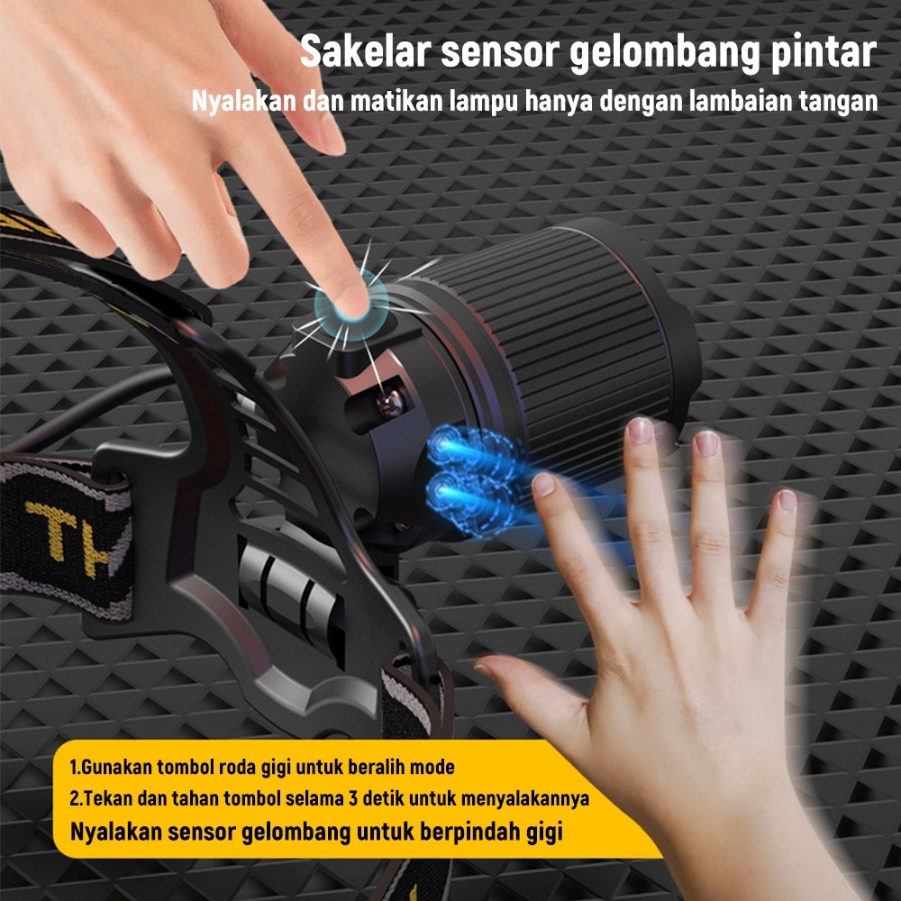 Senter Kepala LED/senter lampu depan LED/Zoom Headlamp/senter lampu depan sensor/Lampu putih dan