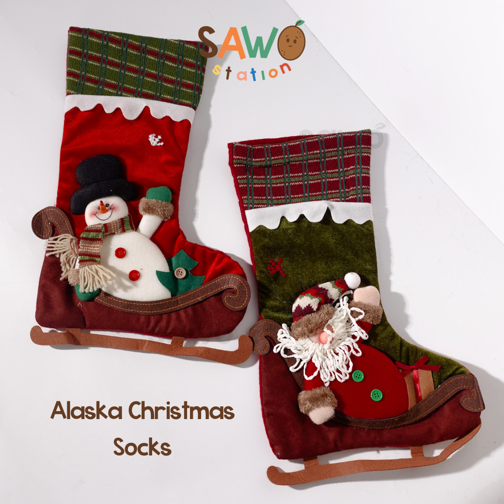 Alaska Christmas Socks Kaos Kaki Hiasan Natal Pajangan Boneka Stockings Large Jumbo Gift Rusa Snowma