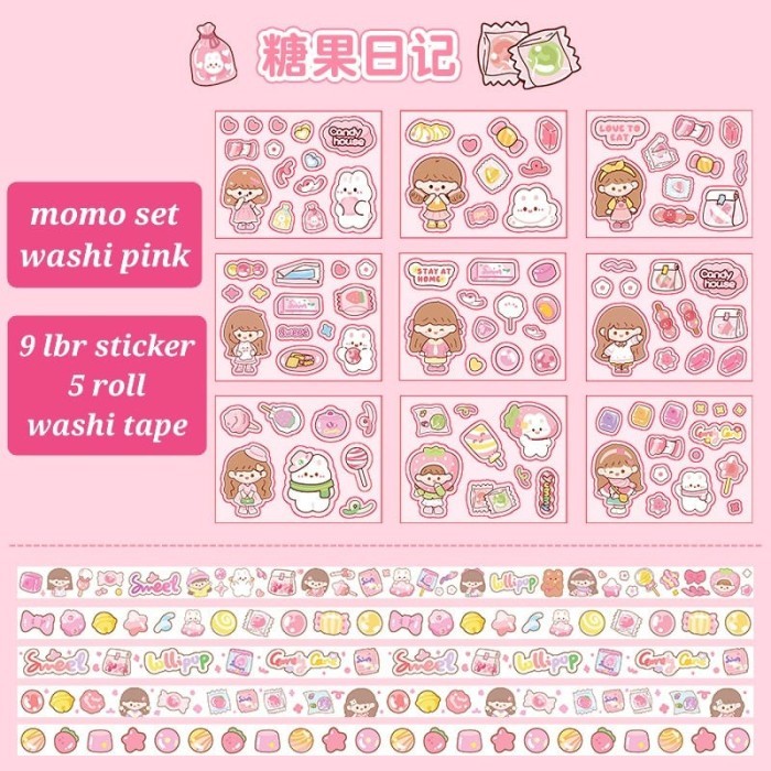 

STICKER MOMO STIKER TRANSPARAN HOLOGRAM GLITER WASHI TAPE KOREA KAWAII - WASHI GLI PINK