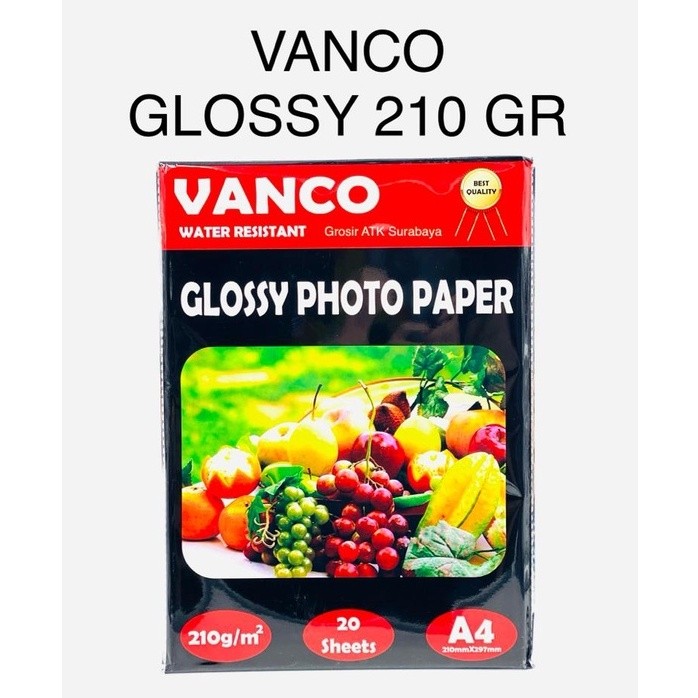 

KERTAS FOTO GLOSSY VANCO 210 GSM GR / Glossy Photo Paper Vanco A4 210 Gram GSM Water Resistant Cepat Kering