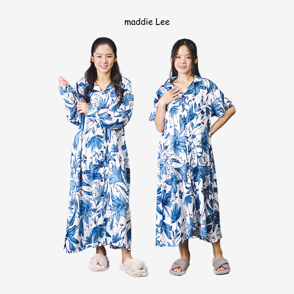 Maddie Lee Homedress Daster Wanita Dewasa Blue Lily