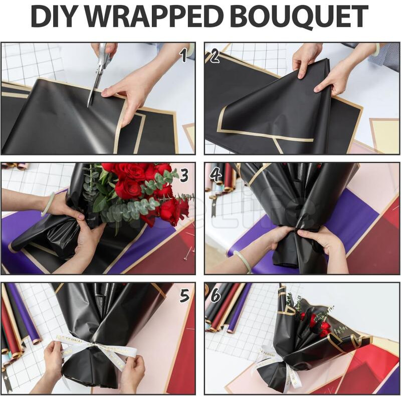 Stellarspace16 20 Lembar Flower Wrapping Paper / Flower Wrapping Paper Gold Line / Flower Wrapping