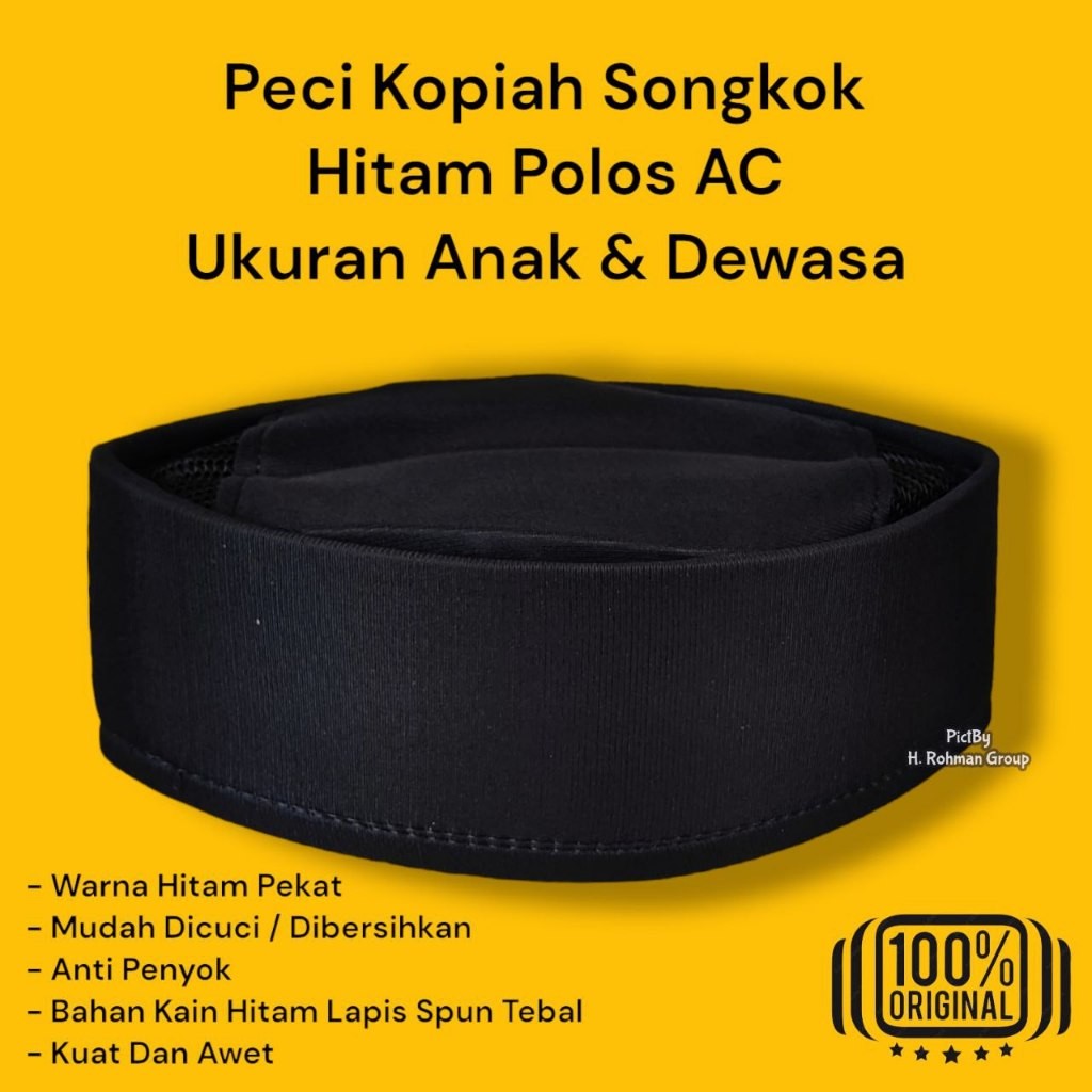 Peci Hitam Polos AC Bahan Kain Halus
