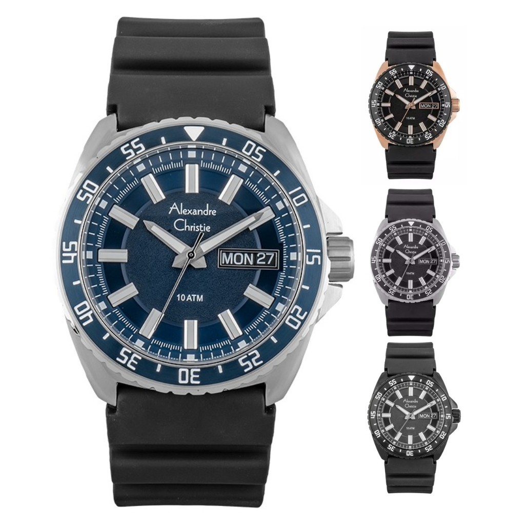 JAM TANGAN PRIA ALEXANDRE CHRISTIE AC6541 AC 6541 MER ANALOG RUBBER STRAP