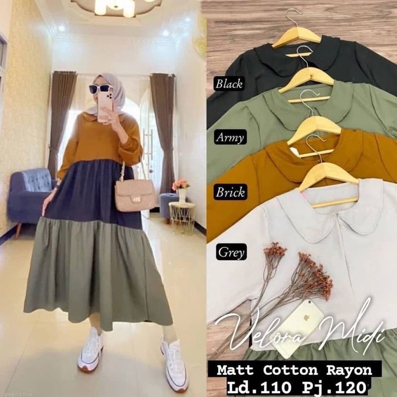 VELORA MIDI DRESS RAYON JUMBO DRESS TIGA WARNA RAINBOW DRESS