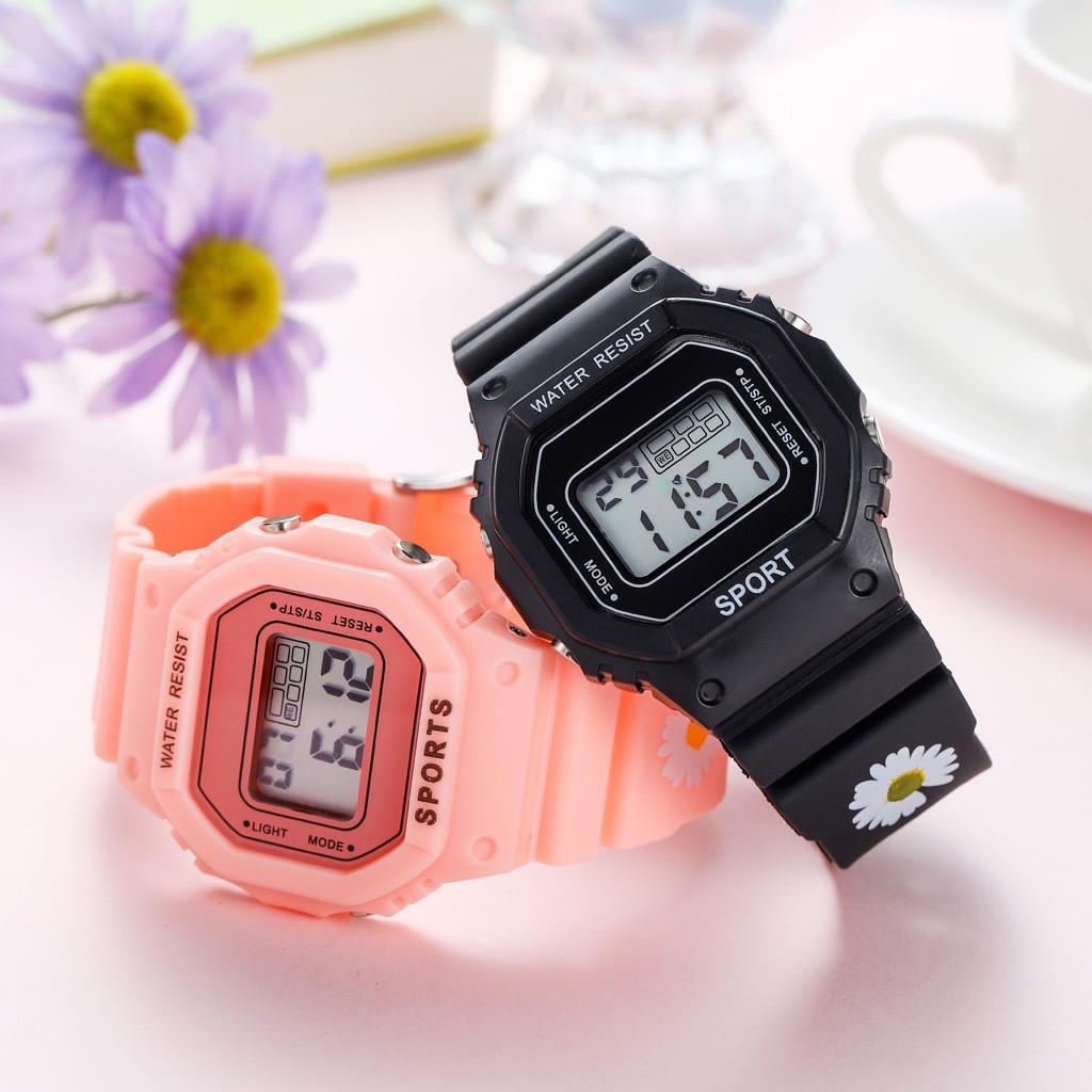Jam tangan wanita trend bunga daisy led digital strap rubber jam tangan aosun sport jam tangan kekin