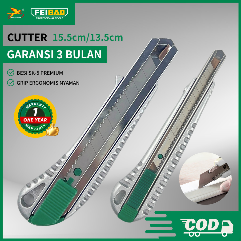Feibao Pisau Cutter Besar & Kecil / Aluminium Alloy Cutter / Utility Knife 13.5cm-15.5cm / F32-311/3