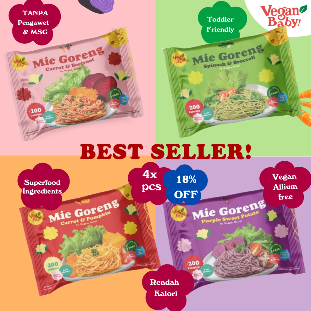 

(Mix Rasa) Vegan Baby Mie Goreng Mix Rendah Kalori Sehat Bayam Brokoli, Wortel Bit, Wortel Pumpkin, Ubi Ungu Terlaris
