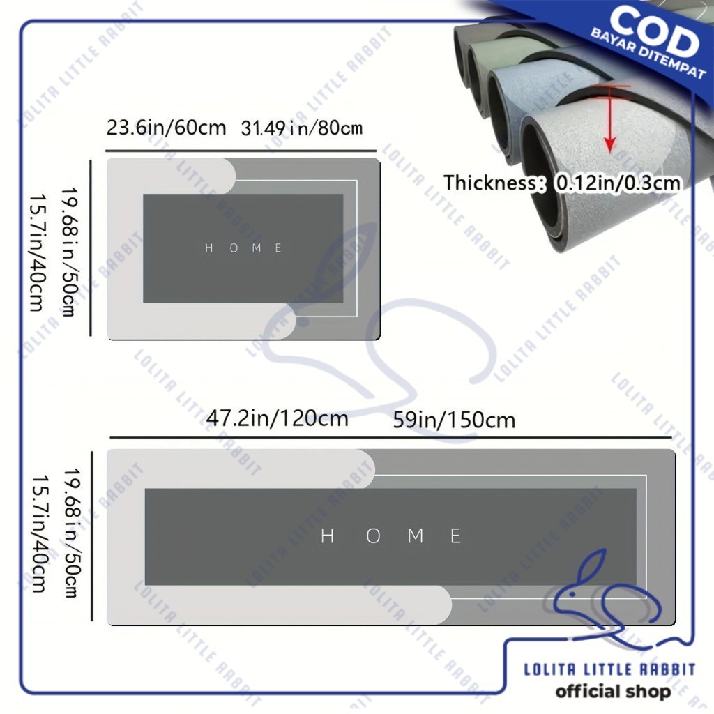 LOLITA Keset Kaki Diatomite 2in1 - Tebal, Awet, Cocok untuk Dapur