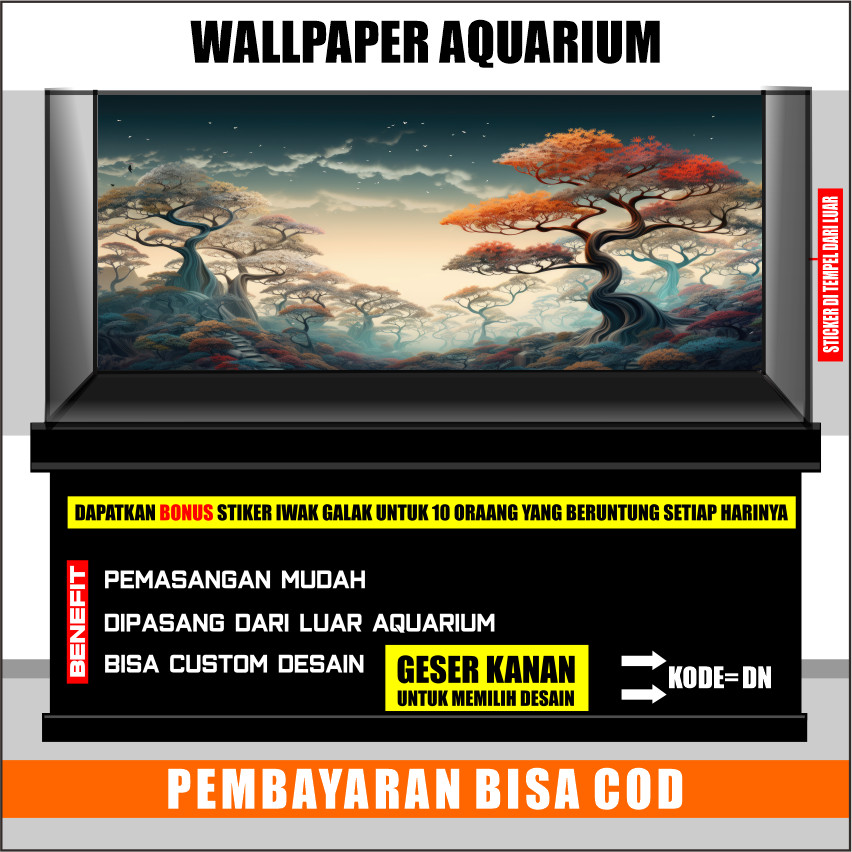 sticker wallpaper background aquarium belakang 3d ukuran jumbo / besar gambar hd tema bunga sakura d