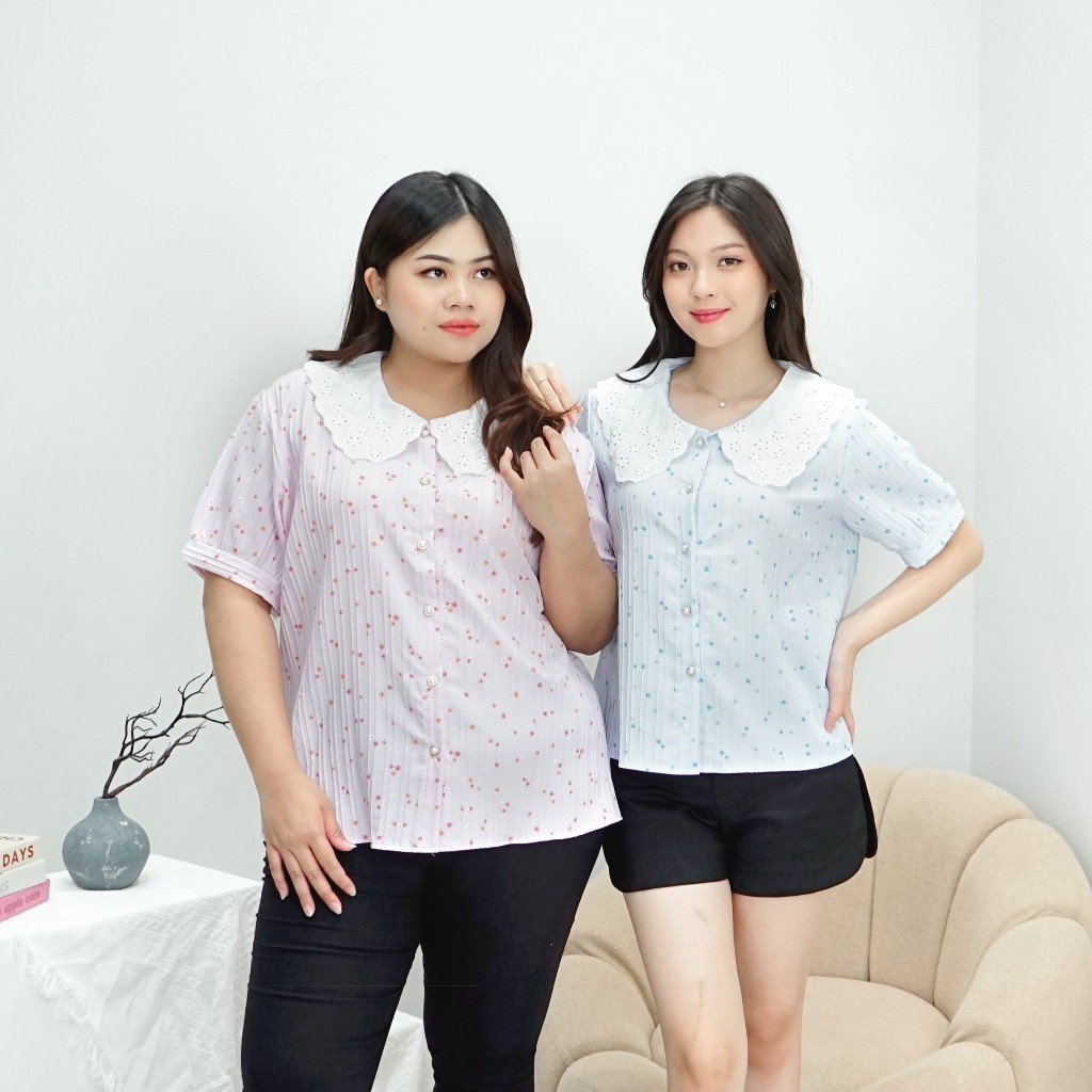 BEAGE_SHOP Nuboutique - Laine Top - Blouse Atasan Wanita Summer Bunga Kerah Collar Korea Style Baju 