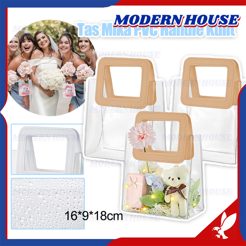 

Tas PVC Handle Kulit | Goodie Bag Hampers | Gift Bag | Kantong Souvenir Ulang Tahun Transparant Bening