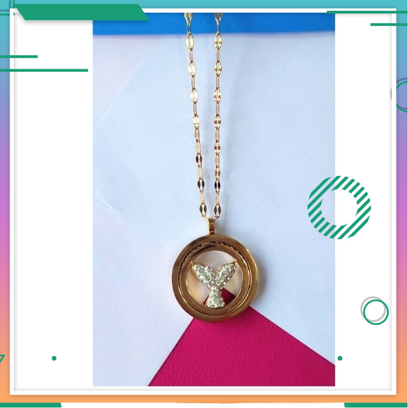 Kalung Titanium Wanita Premium - Liontin Huruf Y Gaya Korea